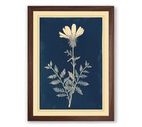 Pale Bloom on Navy Botanical Framed Wall Art Print A2 (59.4×42cm) Walnut, Wall Decor for Living Room, Bedroom, Office & Home, Ready to Hang, Art Gift