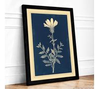 Pale Bloom on Navy Botanical Framed Wall Art Print A4 (29.7×21cm) Black, Wall Decor for Living Room, Bedroom, Office & Home, Ready to Hang, Art Gift