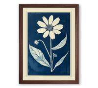 Pale Bloom on Navy Botanical Framed Wall Art Print A4 (29.7×21cm) Walnut, Wall Decor for Living Room, Bedroom, Office & Home, Ready to Hang, Art Gift