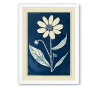 Pale Bloom on Navy Botanical Framed Wall Art Print A4 (29.7×21cm) White, Wall Decor for Living Room, Bedroom, Office & Home, Ready to Hang, Art Gift