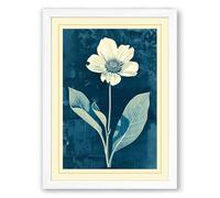 Pale Bloom on Teal Botanical Framed Wall Art Print A1 (84.1×59.4cm) White, Wall Decor for Living Room, Bedroom, Office & Home, Ready to Hang, Art Gift