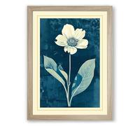 Pale Bloom on Teal Botanical Framed Wall Art Print A2 (59.4×42cm) Oak, Wall Decor for Living Room, Bedroom, Office & Home, Ready to Hang, Art Gift