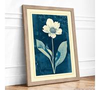 Pale Bloom on Teal Botanical Framed Wall Art Print A2 Oak