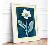 Pale Bloom on Teal Botanical Framed Wall Art Print A4 (29.7×21cm) White, Wall Decor for Living Room, Bedroom, Office & Home, Ready to Hang, Art Gift
