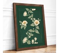 Pale Blooms on Green Botanical Framed Wall Art Print A1 (84.1×59.4cm) Walnut, Wall Decor for Living Room, Bedroom, Office & Home, Ready to Hang, Art Gift