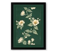 Pale Blooms on Green Botanical Framed Wall Art Print A2 (59.4×42cm) Black, Wall Decor for Living Room, Bedroom, Office & Home, Ready to Hang, Art Gift