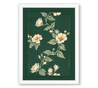 Pale Blooms on Green Botanical Framed Wall Art Print A2 (59.4×42cm) White, Wall Decor for Living Room, Bedroom, Office & Home, Ready to Hang, Art Gift