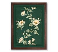 Pale Blooms on Green Botanical Framed Wall Art Print A3 (42×29.7cm) Walnut, Wall Decor for Living Room, Bedroom, Office & Home, Ready to Hang, Art Gift
