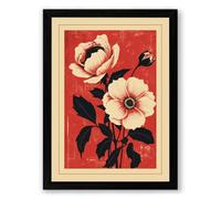 Pale Blooms on Red Botanical Framed Wall Art Print A2 (59.4×42cm) Black, Wall Decor for Living Room, Bedroom, Office & Home, Ready to Hang, Art Gift