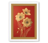 Pale Blooms on Red Botanical Framed Wall Art Print A2 (59.4×42cm) White, Wall Decor for Living Room, Bedroom, Office & Home, Ready to Hang, Art Gift