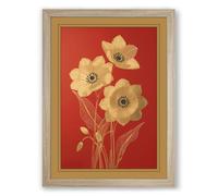 Pale Blooms on Red Botanical Framed Wall Art Print A3 (42×29.7cm) Oak, Wall Decor for Living Room, Bedroom, Office & Home, Ready to Hang, Art Gift