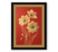 Pale Blooms on Red Botanical Framed Wall Art Print A4 (29.7×21cm) Black, Wall Decor for Living Room, Bedroom, Office & Home, Ready to Hang, Art Gift