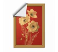 Pale Blooms on Red Botanical Unframed Wall Art Print A1 (84.1×59.4cm), Wall Decor for Living Room, Bedroom, Office & Home, Art Gift