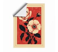 Pale Blooms on Red Botanical Unframed Wall Art Print A1 (84.1×59.4cm), Wall Decor for Living Room, Bedroom, Office & Home, Art Gift