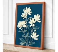 Pale Blooms on Teal Botanical Canvas Wall Art Print 24x16 Inch | Ready to Hang, Gallery Wrapped, Fade-Resistant Inks, Securely Packaged, UK Made