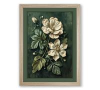 Pale Blooms on Teal Botanical Framed Wall Art Print A1 (84.1×59.4cm) Oak, Wall Decor for Living Room, Bedroom, Office & Home, Ready to Hang, Art Gift