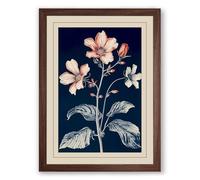 Pale Blossoms on Navy Botanical Framed Wall Art Print A1 (84.1×59.4cm) Walnut, Wall Decor for Living Room, Bedroom, Office & Home, Ready to Hang, Art Gift