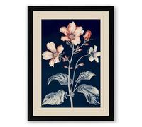 Pale Blossoms on Navy Botanical Framed Wall Art Print A2 (59.4×42cm) Black, Wall Decor for Living Room, Bedroom, Office & Home, Ready to Hang, Art Gift