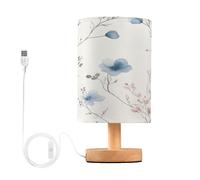 Pale Blue and Carmine Wildflowers Table Lamp Set with Linen Fabric lampshade,LED Light Without Bulb with Base, USB Charging Ports,Perfect Night Stand Light Lamp for Living Room,Dorm,Home,Office