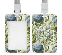 Pale Blue and Green Floral Hydrangea ID Badge Holder Retractable Clip Card Holder Card Protector Name Badge Name Tag for Work Office Doctor Nurse