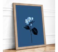 Pale Blue Bloom Botanical Framed Wall Art Print A4 (29.7×21cm) Oak, Wall Decor for Living Room, Bedroom, Office & Home, Ready to Hang, Art Gift