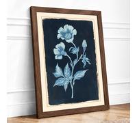 Pale Blue Botanical Framed Wall Art Print A4 (29.7×21cm) Walnut, Wall Decor for Living Room, Bedroom, Office & Home, Ready to Hang, Art Gift