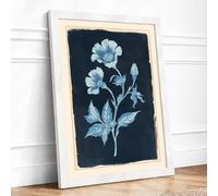 Pale Blue Botanical Framed Wall Art Print A4 (29.7×21cm) White, Wall Decor for Living Room, Bedroom, Office & Home, Ready to Hang, Art Gift