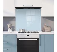 Pale Blue Glass Kitchen Splashback Splatter Screen 6mm Toughened Polished Edge Glass Fittings Included (70 x 90cm)