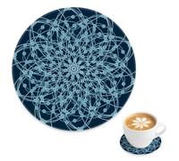 Pale Blue Lines Geometric Thickened Cup Mat Coaster 4 Pack, Navy Blue Geometric Round Ceramic Coasters for Drinks, Outdoor Beer Mats Dining Accessories, Gift for Uncle Mum, 4 Inch