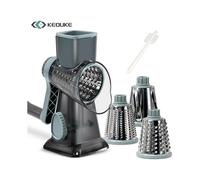 (Pale Blue, one-size) Keouke Rotary Cheese Grater, 1 Count Manual Vegetable Chopper with 3 Counts Replaceable Stainless Steel Cutting Blade, Vegetable Shredder