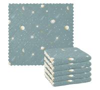 Pale Blue Planet Moon Starpattern Kitchen Cleaning Cloths Set of 6 Super Absorbent Dish Towels 28 X 28 cm Reusable for Home Surface Bathrooms Car