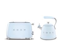 Smeg Retro Bundle | WKF01 Whistling Stovetop Kettle & TSF01 2-Slice Toaster Set - Pale Blue