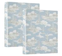 Pale Blue White Cacti 3 Ring Binders 1.5 Inch Clear View Three Ring Binders Versatile Binder Fits 200 Sheets 2 Pack