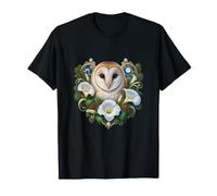 Pale Faced Owl with White Moonflowers and Pine T-Shirt