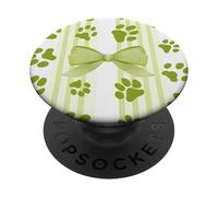 Pale Green Fun Stripe Coquette Girls Cherry Bow Cat Dog Paw PopSockets Adhesive PopGrip