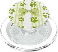 Pale Green Fun Stripe Coquette Girls Cherry Bow Cat Dog Paw PopSockets PopGrip for MagSafe