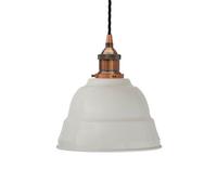 Pale Grey Lincoln Painted Dome Pendant Light With Antique Copper Lamp Holder And Black Twisted Cable - Se Home