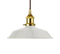 Pale Grey Small Trinity Metal Painted Dome Pendant Light With Gold Lamp Holder And Brown Twisted Cable - Se Home