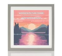 Pale Grey Wooden Picture Photo Frame, 60x60cm With White Mount To Fit 50x50cm Picture Frames with Wall Hanging, Frame Poster Frame with Perspex Window