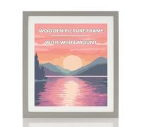 Pale Grey Wooden Picture Photo Frame, A2 With White Mount To Fit A3 Picture Frames with Wall Hanging, Frame Poster Frame with Perspex Window