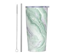 Pale Lavender Marble Fluid Sage Green Tumbler with Lid and Straw,20oz,Vacuum Insulated Iced Coffee Mug, Reusable Travel Cup Stainless Steel Water Bottle