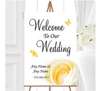 Pale Lemon Yellow Rose Personalised Any Wording Welcome to Our Wedding Sign