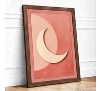 Pale Moon Rising Minimalist Framed Wall Art Print A1 Walnut