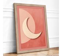Pale Moon Rising Minimalist Framed Wall Art Print A3 Oak