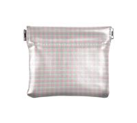 Pale Peach Gingham PU Leather Change Purse Unique Mini Makeup Bag for Women, Pale Peach Gingham, 4.33"(L) x 3.74"(W) x 0.39"(H), Classic