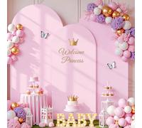 Pale Pink Arch Cover 3 Set - 4FT, 5FT, 6FT Arch Backdrop Cover Spandex Fitted Baby Shower Arch Stand Covers for Girls Birthday Party Wedding Bridal Shower Ceremony Banquet Photo Background Decorations