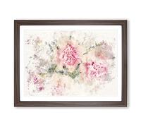 Pale Pink Carnation Flowers Watercolour Modern Framed Print | A2 Walnut Framed Wall Art | Ready to Hang | Modern Floral Picture | Living Room Bedroom Lounge Office