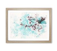 Pale Pink Cherry Blossom Tree Watercolour Modern Framed Wall Art Print, Ready to Hang Picture for Living Room Bedroom Home Office Décor, Oak A2 (64 x 46 cm)
