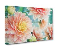 Pale Pink Dahlia Flowers In Bloom Canvas Print | Gallery Wrapped 30mm Frame Wall Art | 20x14 inches | Ready to Hang | Modern Floral Picture | Living Room Bedroom Lounge Office