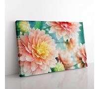 Pale Pink Dahlia Flowers In Bloom Painting Modern Art Canvas Wall Art Print Ready to Hang, Framed Picture for Living Room Bedroom Home Office Décor, 76x50 cm (30x20 Inch)